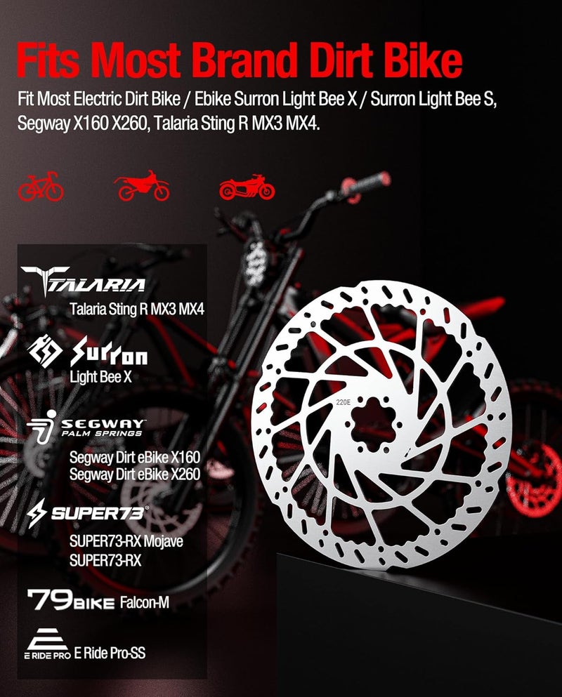DriveXpwr Heavy Duty 220MM Thickened Front Brake Disc Rotor, Stainless Steel Motorcycle Brake Rotor for Talaria Sting Offroad TL50, TL4000, TL25, X3 MX TL2500, Surron LBX, Segway X260/X160 - Image 5